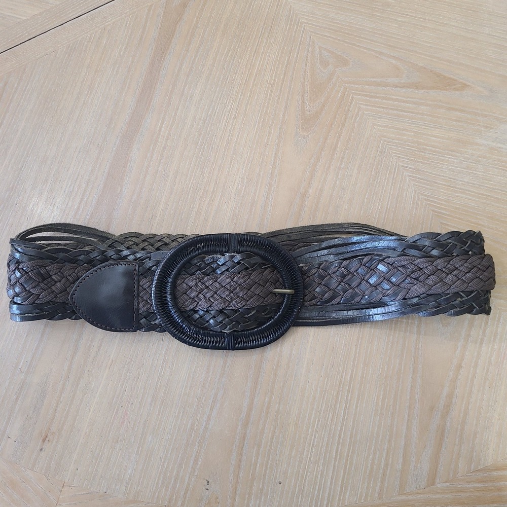 Y2k Unbranded genuine Leather Belt Women S Brown Boho Wide Woven F20736